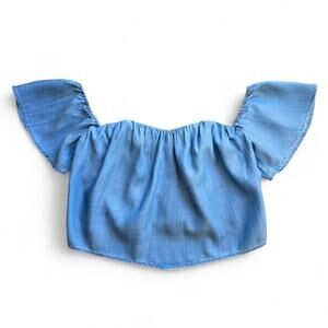 GUESS Off the Shoulder Sleeve Strapless Denim Blue with Inner Blush Corset Top